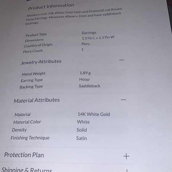 14K WHITE GOLD (HOOP) EARRINGS, SIZE 1.57” L x 1.57” W - Picture 5 of 5